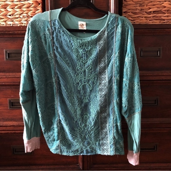 Tiny teal mix print long sleeve blouse in size L - Picture 1 of 6